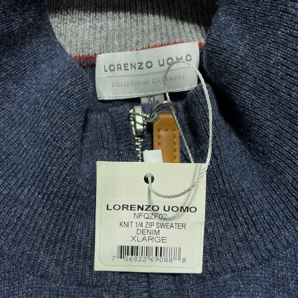 NEW Lorenzo Uomo 1/4 Zip Sweater Men's XL Merino Wool Cashmere Blend Blue NWT - Picture 3 of 9